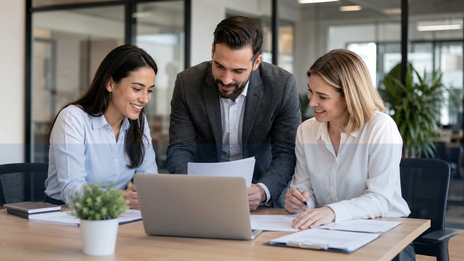 Professionnels analysant des documents dans un bureau